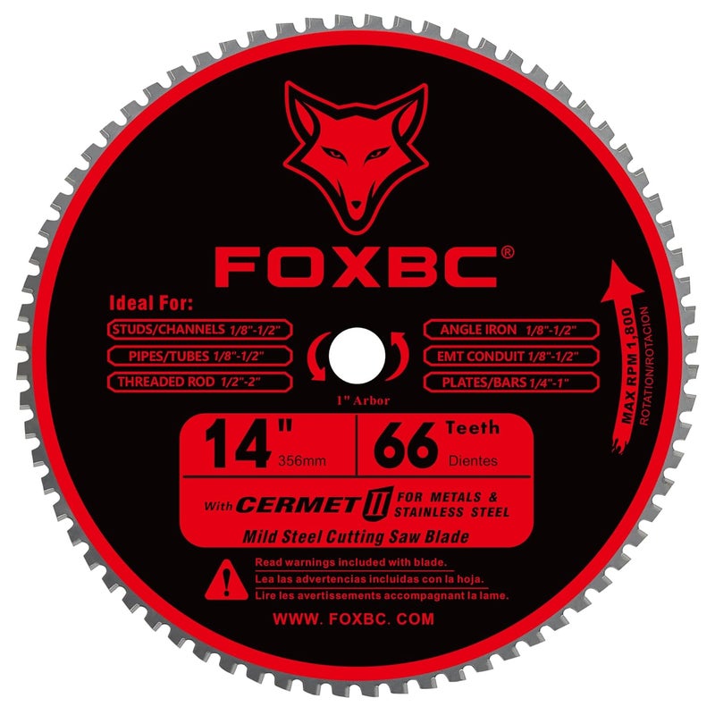 FOXBC 14 Inch Metal Steel Cutting Saw Blade 66 Tooth for Evolution 14 Inch Chop Saw and Other, Cermet Carbide Up to 5X Longer Life - Image 1